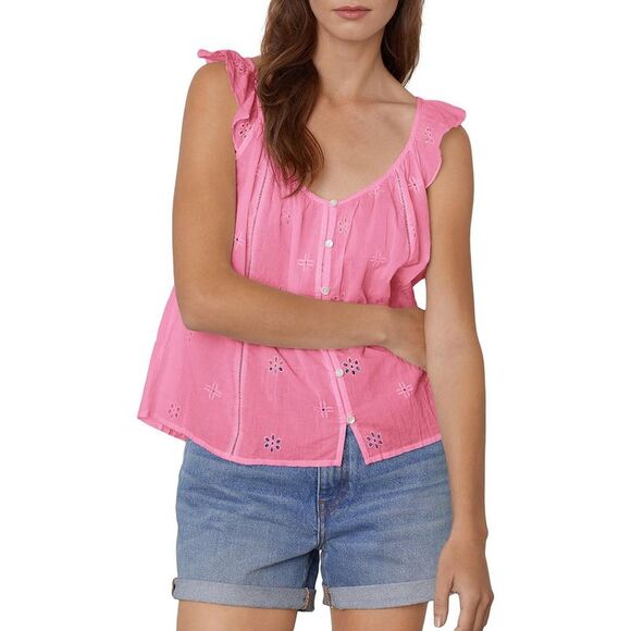 VELVET BY GRAHAM & SPENCER Tops - VELVET BY GRAHAM & SPENCER Womens Pink Button Down Eyelet Tank Top Blouse NWT